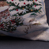 Christmas Woven Tapestry Cushion Cover, Snowy Cottage and Christmas Trees, 45x45 cm