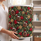 Pinecones & Red Berries | Quilted Laundry Basket