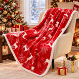 Cosy Red Christmas Sherpa Blanket – White Reindeer