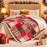 Cosy Red Christmas Sherpa Blanket – White Reindeer
