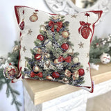 Red Christmas Tree Tapestry Pillow Cover, Gold Lurex Holiday Cushion, Festive Woven Pillowcase, Winter Sofa Decor, Holiday Gifts