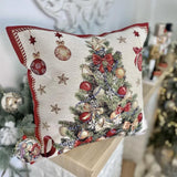 Red Christmas Tree Tapestry Pillow Cover, Gold Lurex Holiday Cushion, Festive Woven Pillowcase, Winter Sofa Decor, Holiday Gifts
