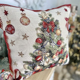 Red Christmas Tree Tapestry Pillow Cover, Gold Lurex Holiday Cushion, Festive Woven Pillowcase, Winter Sofa Decor, Holiday Gifts