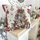 Red Christmas Tree Tapestry Pillow Cover, Gold Lurex Holiday Cushion, Festive Woven Pillowcase, Winter Sofa Decor, Holiday Gifts
