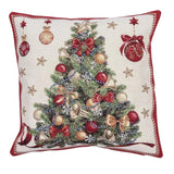 Red Christmas Tree Tapestry Pillow Cover, Gold Lurex Holiday Cushion, Festive Woven Pillowcase, Winter Sofa Decor, Holiday Gifts