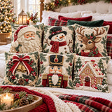 Christmas Throw Pillow, Holiday Accent Cushion, Santa Snowman Reindeer Nutcracker Gingerbread House Xmas Decor  3D Printed Flat