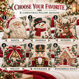 Christmas Throw Pillow, Holiday Accent Cushion, Santa Snowman Reindeer Nutcracker Gingerbread House Xmas Decor  3D Printed Flat