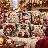 Christmas Throw Pillow, Holiday Accent Cushion, Santa Snowman Reindeer Nutcracker Gingerbread House Xmas Decor  3D Printed Flat