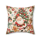 Santa and Christmas Village Pillow, Festive Holiday Spun Polyester Square Pillow