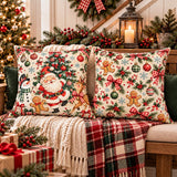 Santa and Christmas Village Pillow, Festive Holiday Spun Polyester Square Pillow