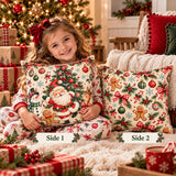 Santa and Christmas Village Pillow, Festive Holiday Spun Polyester Square Pillow
