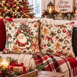 Santa and Christmas Village Pillow, Festive Holiday Spun Polyester Square Pillow