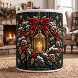 Lantern & Holly Bow | Quilted Laundry Basket