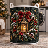 Lantern & Holly Bow | Quilted Laundry Basket
