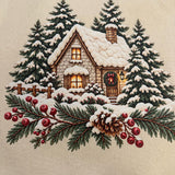 Christmas Cottage Pillow Cover, 18x18 Cotton Canvas, Snowy Winter Scene (Includes Art Print)