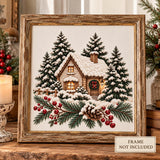 Christmas Cottage Pillow Cover, 18x18 Cotton Canvas, Snowy Winter Scene (Includes Art Print)