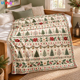 Cosy Christmas Tree Blanket – Soft Cream Throw with Bells