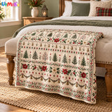 Cosy Christmas Tree Blanket – Soft Cream Throw with Bells