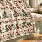 Cosy Christmas Tree Blanket – Soft Cream Throw with Bells