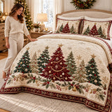 Red Tree Border | Quilted Bedding Set