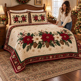 Poinsettia Pinecone Quilt | Quilted Bedding Set