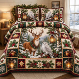 Deer Owl Winter | Quilted Bedding Set