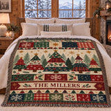 Cosy Family Name Christmas Blanket – Green Forest and Plaid