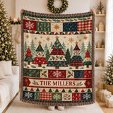 Cosy Family Name Christmas Blanket – Green Forest and Plaid
