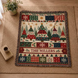 Cosy Family Name Christmas Blanket – Green Forest and Plaid