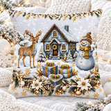 Christmas Pillow Bead Embroidery Kit, Winter Village Cushion, Festive DIY Home Decor Gift