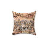 Vintage Santa Sleigh Winter Village Spun Polyester Square Pillow