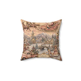 Vintage Santa Sleigh Winter Village Spun Polyester Square Pillow
