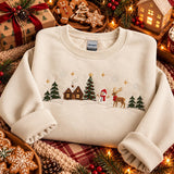Green Snowy Cabin Row | Cozy Sweater