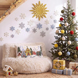 Christmas Pillows - 12 x 20 Inch Christmas Village Pillow Cover, Embroidered Snowy Town with Trees and Golden Snowflakes
