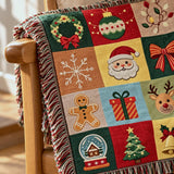 Cosy Christmas Woven Blanket – Colourful Patchwork with Fringe