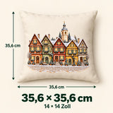 Christmas Village Cushion Cover with Half-Timbered Houses in the Snow | Advent Decoration Winter Village Old Town | Winter Cushion Half-Timbered Living Room Decoration