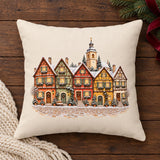 Christmas Village Cushion Cover with Half-Timbered Houses in the Snow | Advent Decoration Winter Village Old Town | Winter Cushion Half-Timbered Living Room Decoration
