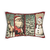 Vintage Santa Deer Christmas Tree Snowman Lumbar Pillow