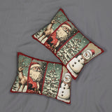Vintage Santa Deer Christmas Tree Snowman Lumbar Pillow