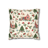 Christmas Village Pillow, Cottage Xmas Cushion, Cottage Holiday Accent, Evergreen Winter Cover