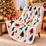 Cosy Red Christmas Sherpa Blanket – White Reindeer