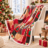 Cosy Red Christmas Sherpa Blanket – White Reindeer