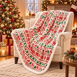 Cosy Red Christmas Sherpa Blanket – White Reindeer